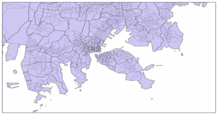 부산지역의 읍면동과 기초구역 범위 비교