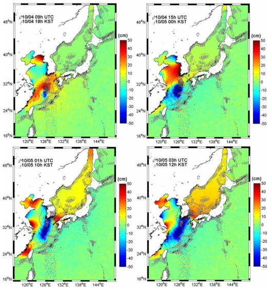 KIOST 태풍 모델예측 입력자료 활용한 북서태평양 해일(컬러) 산정 결과