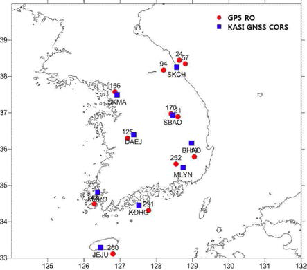 천문연구원 GNSS 상시관측소 주변의 2016년 RO(12개)