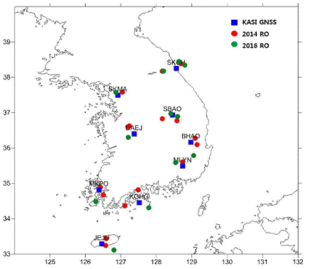 천문연구원 GNSS 상시관측소 주변의 RO (28개)