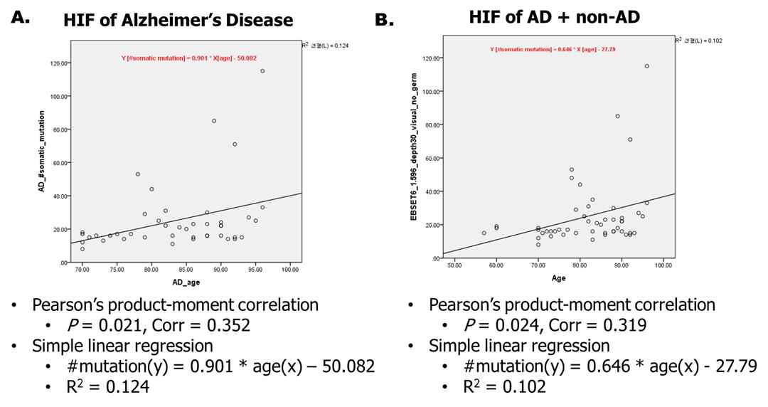 사망연령과 뇌-특이적 체성유전변이 수 사이의 상관관계