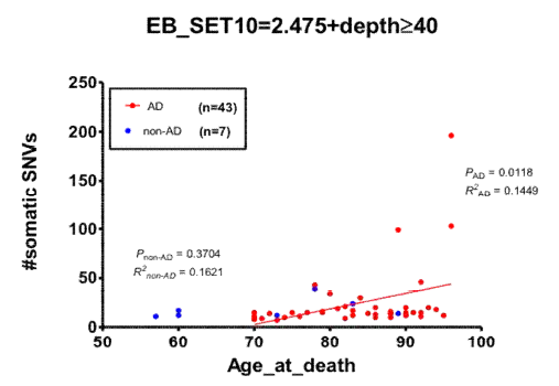 환자 나이와 뇌 체성 유전 변이와의 상관 관계