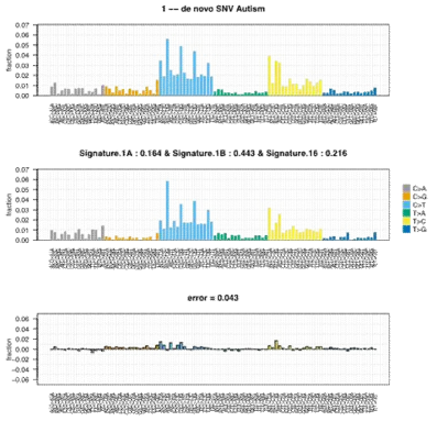 De novo mutation들에 대한 mutation signature 분석 결과