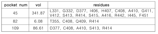 타겟 단백질 포켓 및 잔기 정보