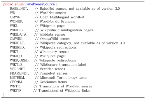 Language resources in BabelNet