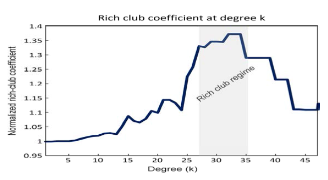 Rich club coefficient at degree k in structural brain network