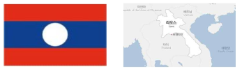 라오스 국기 및 지도