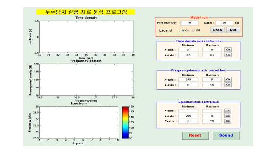 누수음 탐지 분석용 GUI reset 화면