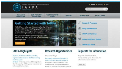 IARPA 홈페이지 메인 화면