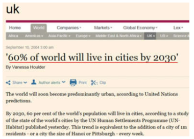 2030년 도시인구 증가에 대한 기사(http://www.ft.com)