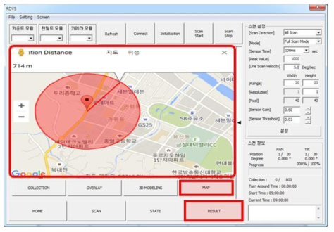 탐지결과 GUI – Map : 탐지선원 기준 위험지역 표현