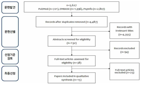 체계적 문헌 검색 및 선정에 대한 PRISMA 흐름도