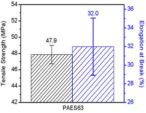 PAES63 전해질 막의 인장강도 및 연신율
