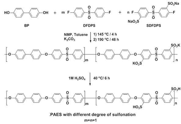 다양한 술폰화도를 갖는 PAES 고분자 합성 모식도