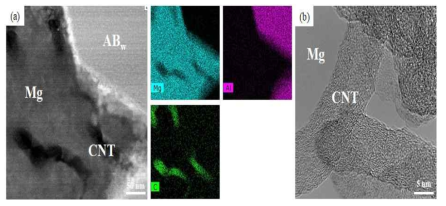 hybrid MMCs의 250 ℃에서 크립 시험 후 (a) STEM 및 (b) HR-TEM