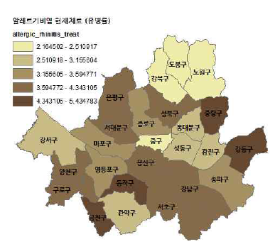 서울시 구별 알레르기 비염 유병률