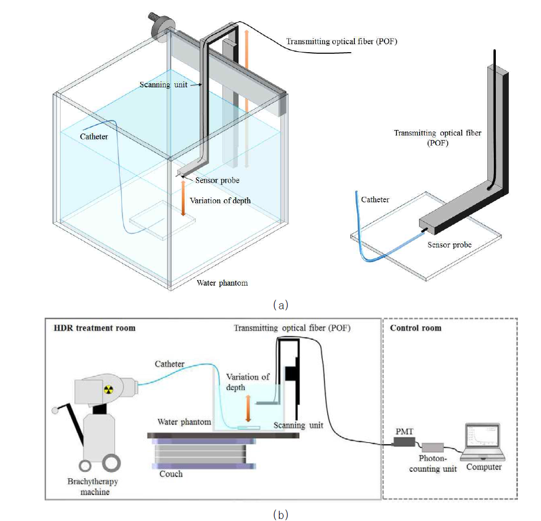 워터팬텀을 사용한 Ir-192 방사선원의 상대깊이 선량율 측정 실험구성도