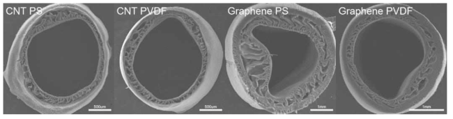 SEM images of carbonic nanocomposite HF membranes by PS and PVDF