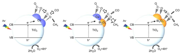 Bi2O3/Cu-TiO2 조촉매의 CO2 전환 모식도