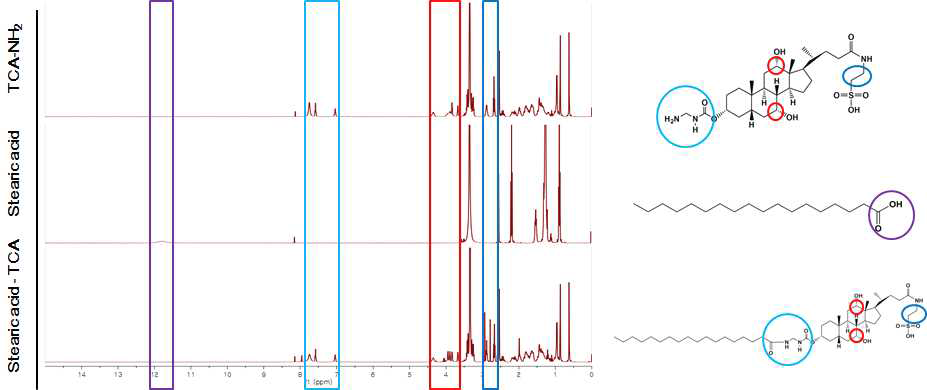 담즙산을 결합한 Stearic acid의 H1-NMR 스펙트럼