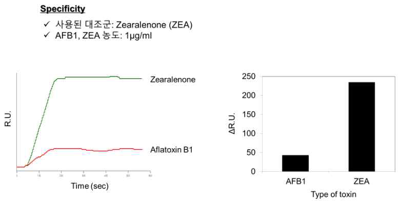 아플라톡신과 zearalenone 검출결과 비교