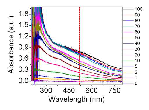 자성나노입자 클러스터 농도별 UV-vis 흡광도 결과