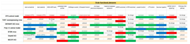 Brain functional phenome analysis from the ASD models.