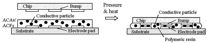 Typical ACA interconnection of Chip on Flexible Substrate