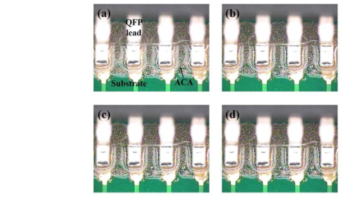 X-ray photographs of the QFP assembly with hybrid ACA composites without reduction capability.