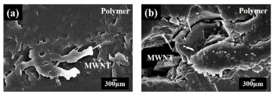 FE-SEM micrograph of a MWNT bridging between the matrix crack surfaces.