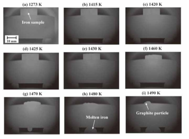 그라파이트 탄재층 위에 장입된 철의 용융 및 적하 거동 실시간 관찰