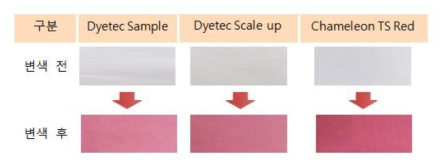 개발된 감온색소와 기존 감온색소의 변색 전후 색상