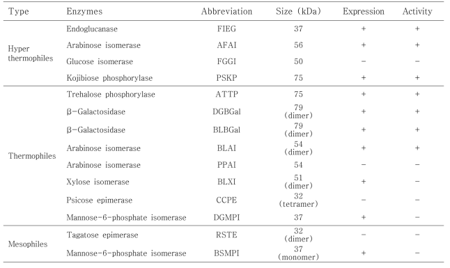 Expression and activity of the enzymes employed in this study