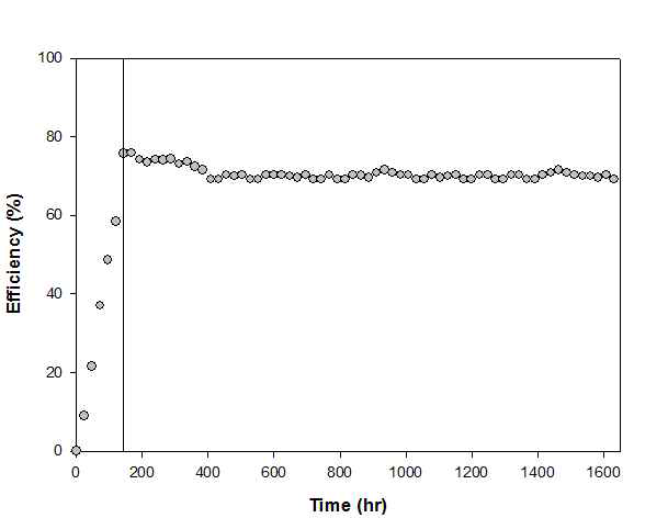 COD removal efficiency of the microbial fuel cell continuous system.