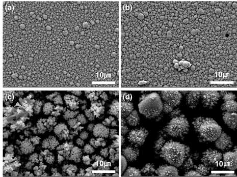 SEM images of as-deposited films formed in 5 mM CuCl2, 10 mM H2SeO3 and 5 mM InCl3 at different potentials