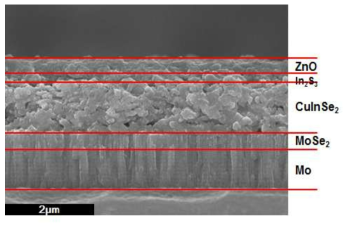 Cross section of CuInSe2 solar cell