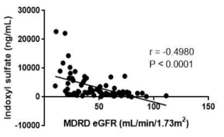 MDRD eGFR에 따른 혈장 indoxyl sulfate 농도