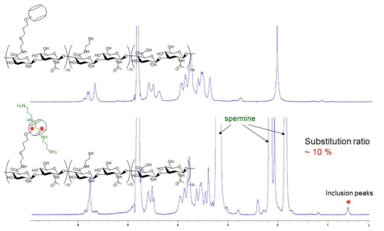 HA-CB[6]의 합성 및 spermine추가를 통한 치환율 분석.