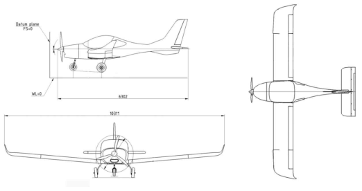 Three-view drawing of KLA-100