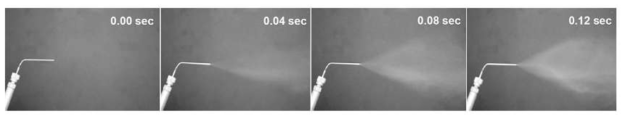 Microspray aerosolizer를 이용한 chitosan TAC PLGA-NPs의 에어로졸화 이미지