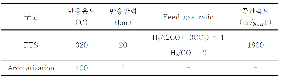 FT 반응 및 aromatization 반응 조건