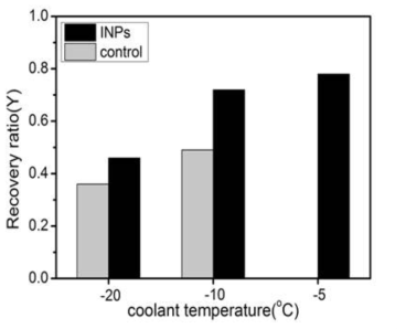 빙핵제(구리) 투입시 냉매 온도에 따른 2,3-BDO 회수율