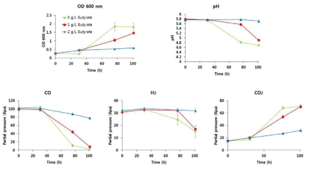 P7-S 배지에서 butyrate의 농도에 따른 배양 특성