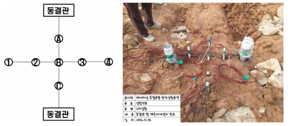 동결관 및 온도공 배치도(동결벽체 형성시험)