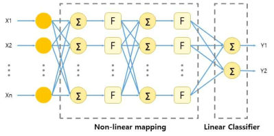 Non-linear mapping 및 선형 분류기 적용.