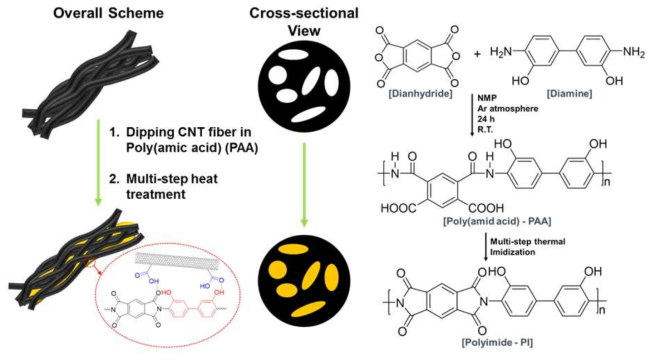 CNT fiber reinforced by polyimide 실험 모식도