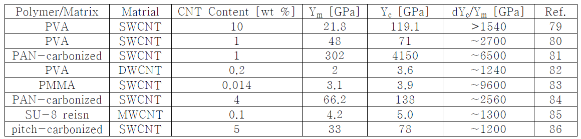 탄소나노튜브와 폴리머의 이종 결합 파이버의 기계적 특징