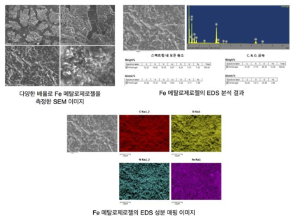 철(II) 금속에 기반한 메탈로제로젤의 표면 및 내부 조성 분석 결과