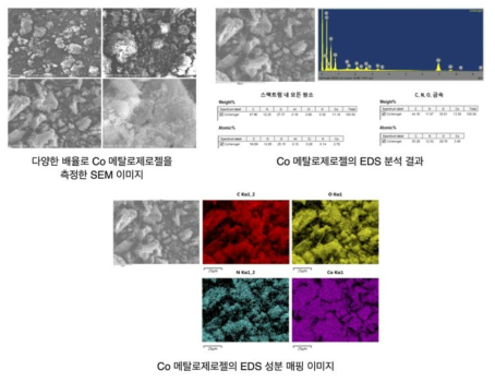 코발트(II) 금속에 기반한 메탈로제로젤의 표면 및 내부 조성 분석 결과