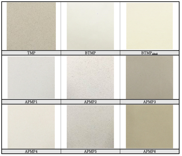 Color comparison of TMP and APMP according to varied mixing ratios of liquors.